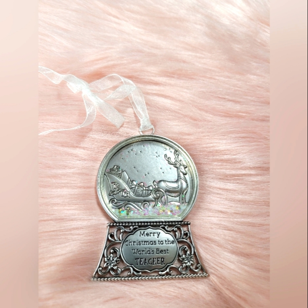 Merry Christmas to world's best teacher GLITTER SPARKLE Snow GLOBE ORNAMENT
